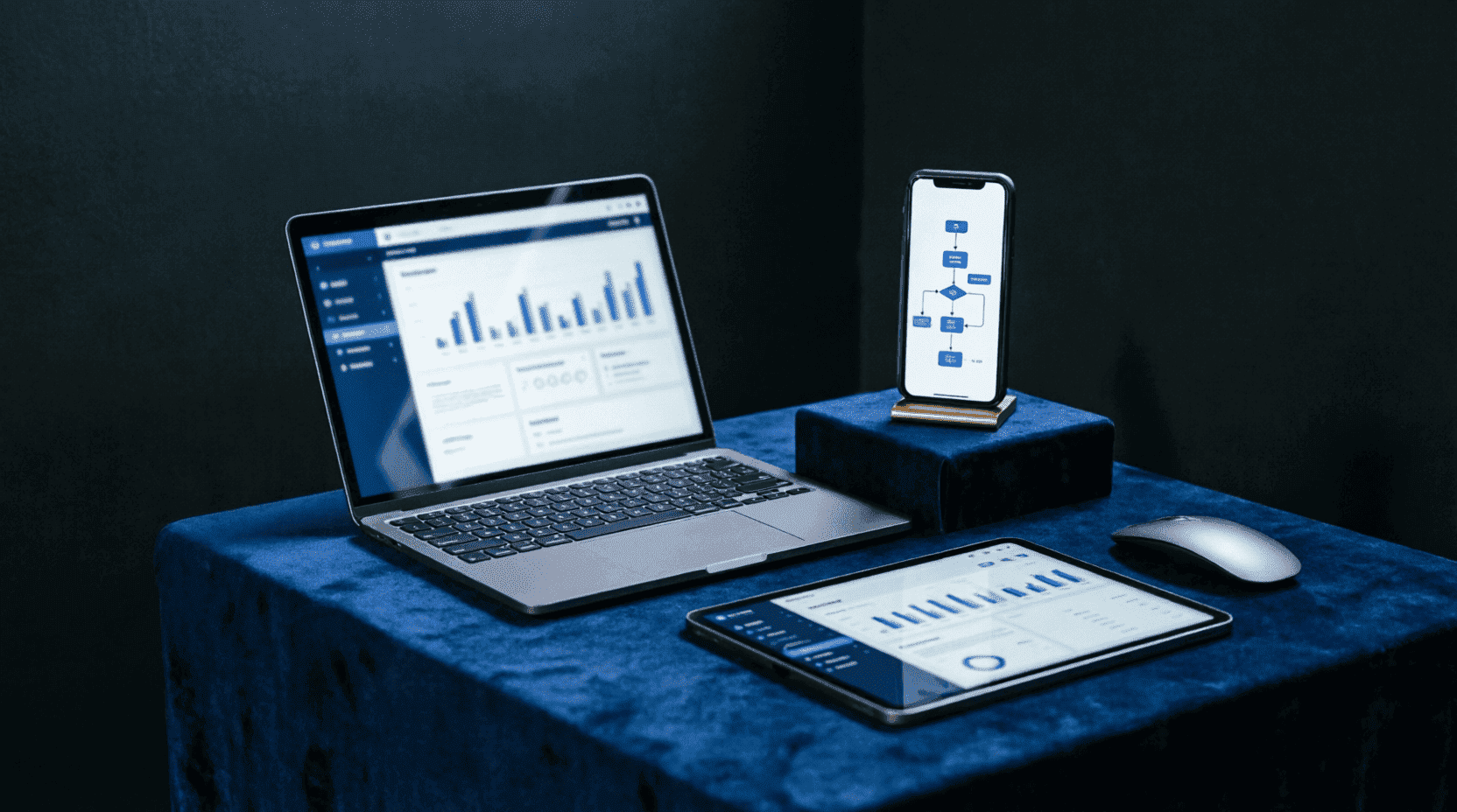 Несколько цифровых продуктов на разных устройствах как витрина портфолио