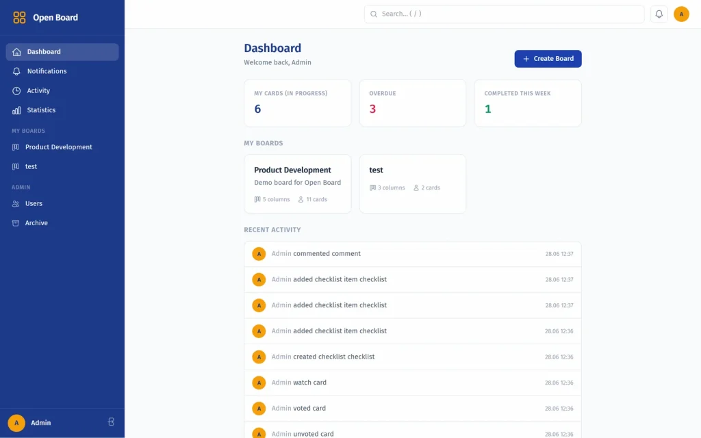Open Board — открытый Kanban-трекер задач для малого бизнеса