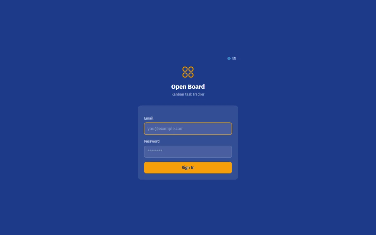 Страница входа Open Board