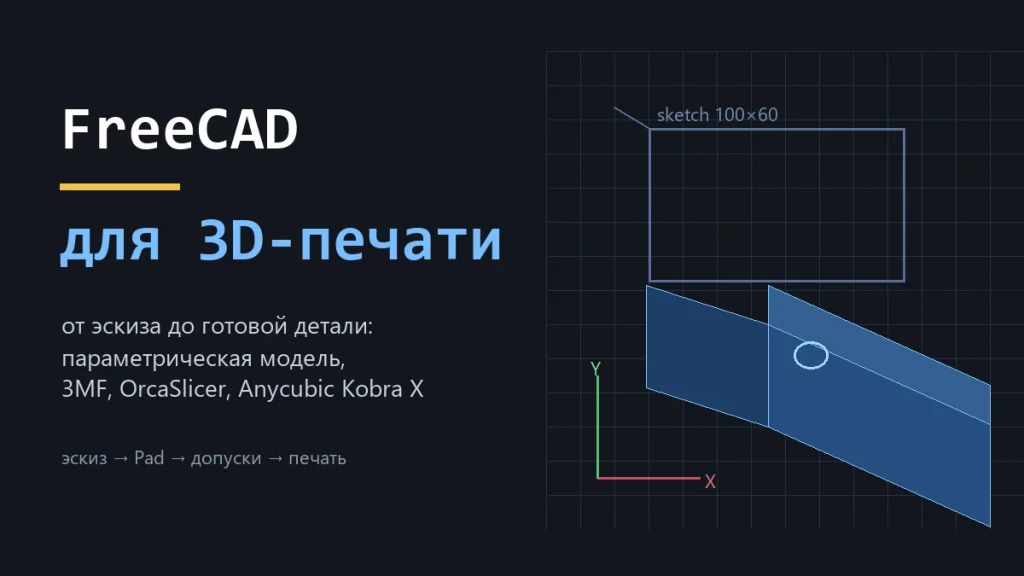 FreeCAD для 3D-печати: от эскиза до готовой детали (рабочий процесс на Anycubic Kobra X)